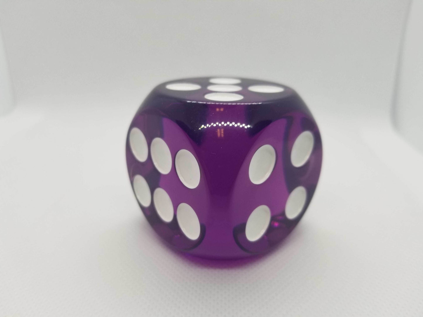 Clear Purple 50mm d6 with White Pips Jumbo Pipped Dice - 