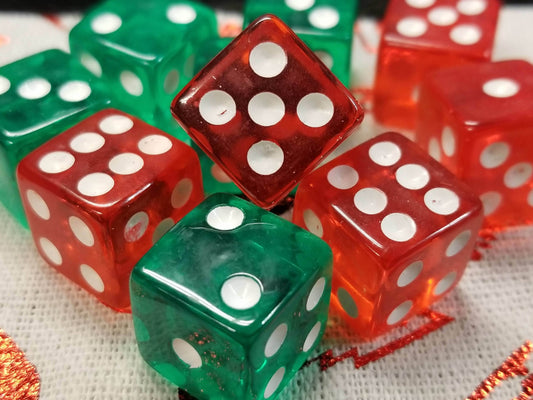 Christmas Dice Set 5 Green 5 Red Festive Unique Rare Set Casino Yahtzee Games - 