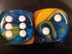 Gemini® 30mm w/pips Blue-Gold/white d6 Dice (sold per die) - 