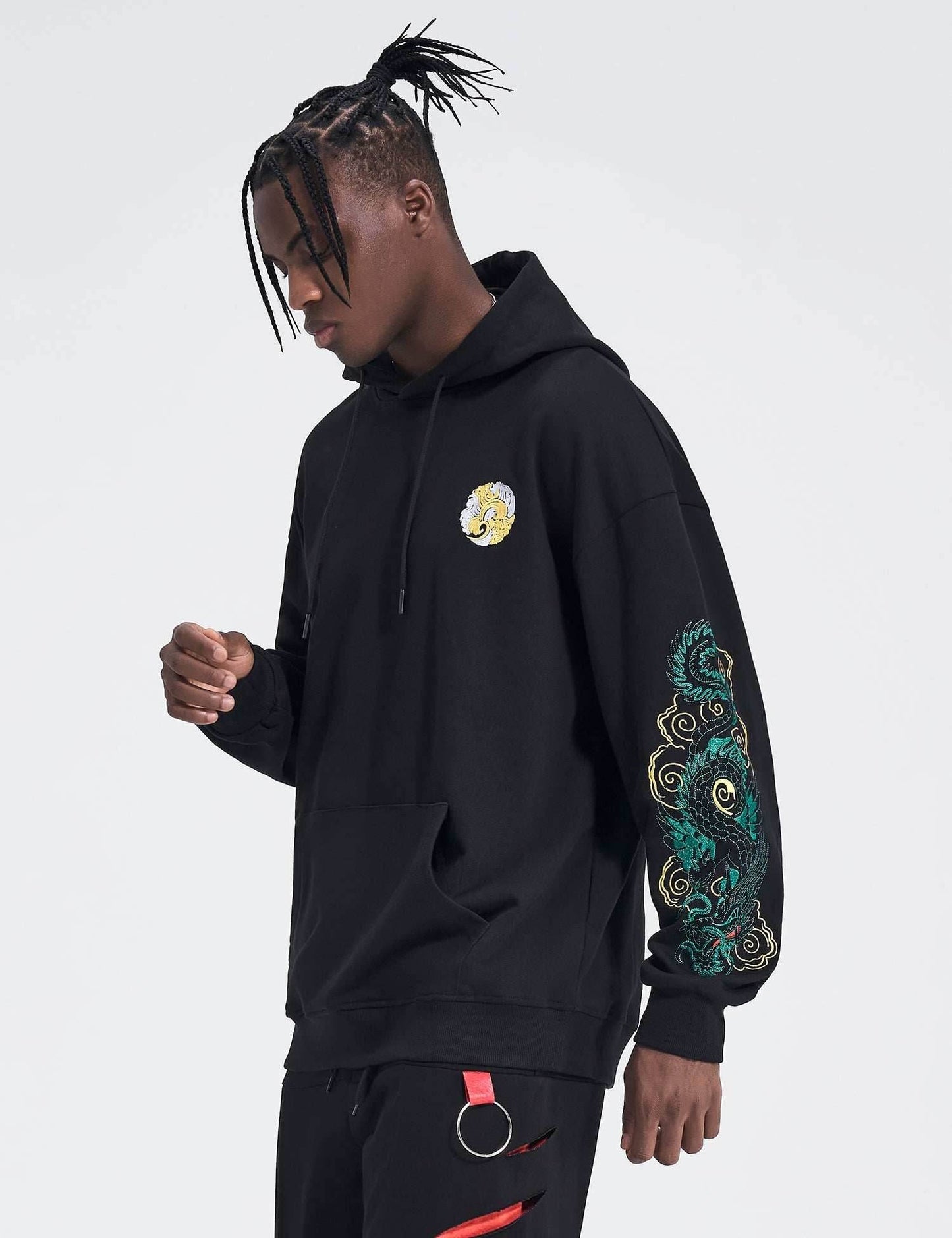 WSY340 Emerald Dragon Embroidery Hoodie - S