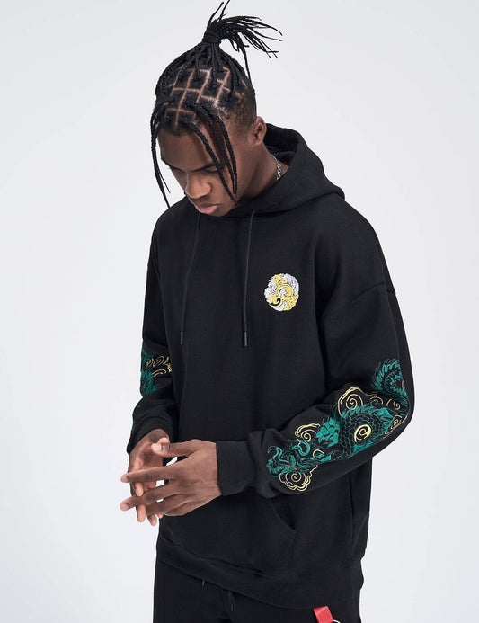 WSY340 Emerald Dragon Embroidery Hoodie - S