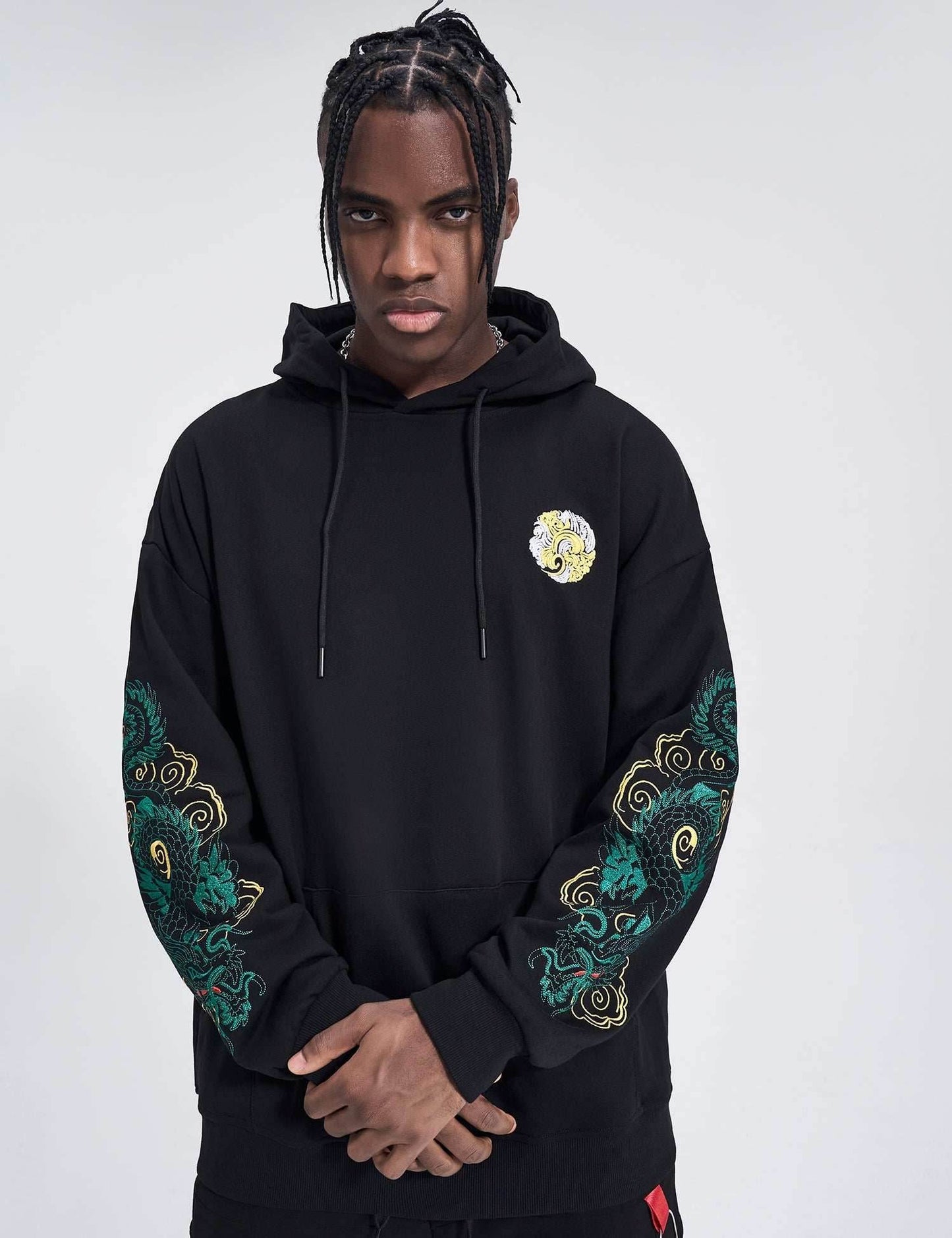 WSY340 Emerald Dragon Embroidery Hoodie - S
