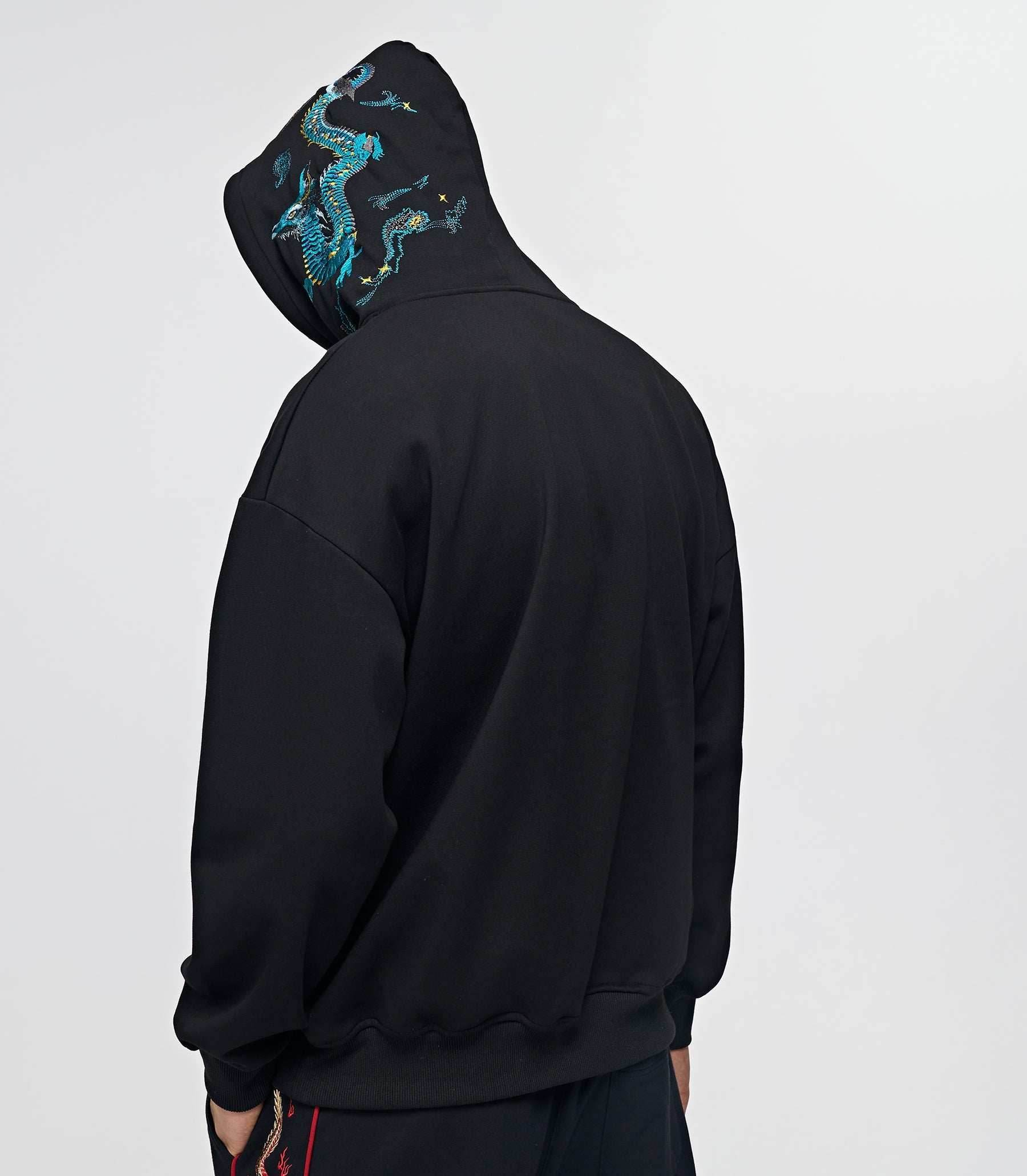 KH9000 Blue Dragon Embroidery Hoodie - Black / S