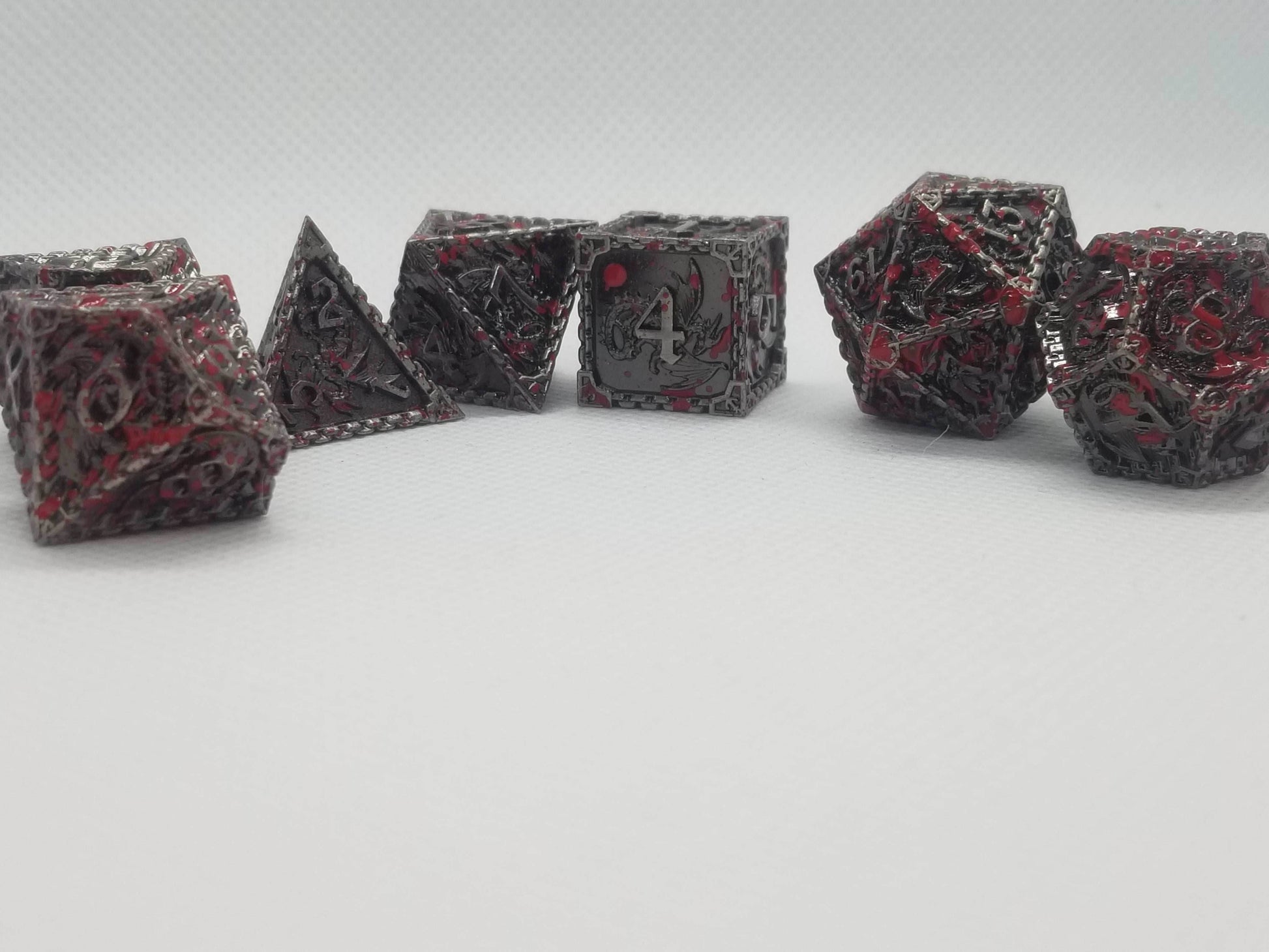 Silver w/Blood Splatter Dragon Strengthened Metal 7-Dice Set - 
