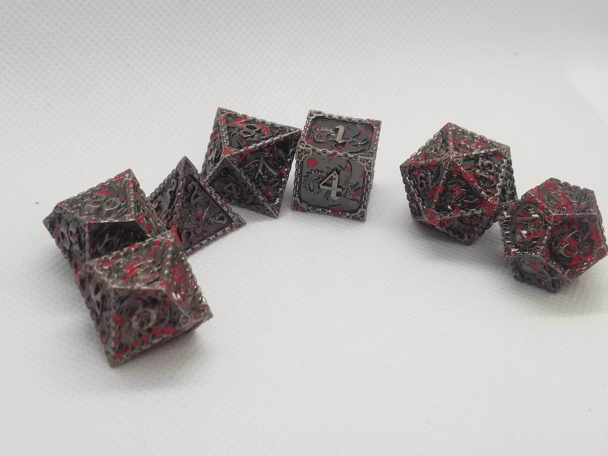 Silver w/Blood Splatter Dragon Strengthened Metal 7-Dice Set - 