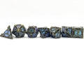 Dark Silver w/purple-blue Glitter Barbed Strengthened Metal 7-Dice Set | Metal DND Dice - 