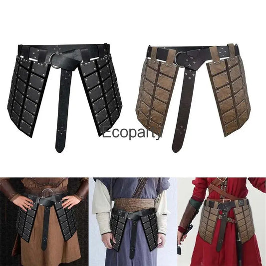 2023 Mens Medieval Pu Leather Thigh Armors Halloween Samurai Cosplay Costume Retro Knight Skirt Armor With Belt Larp Costumes