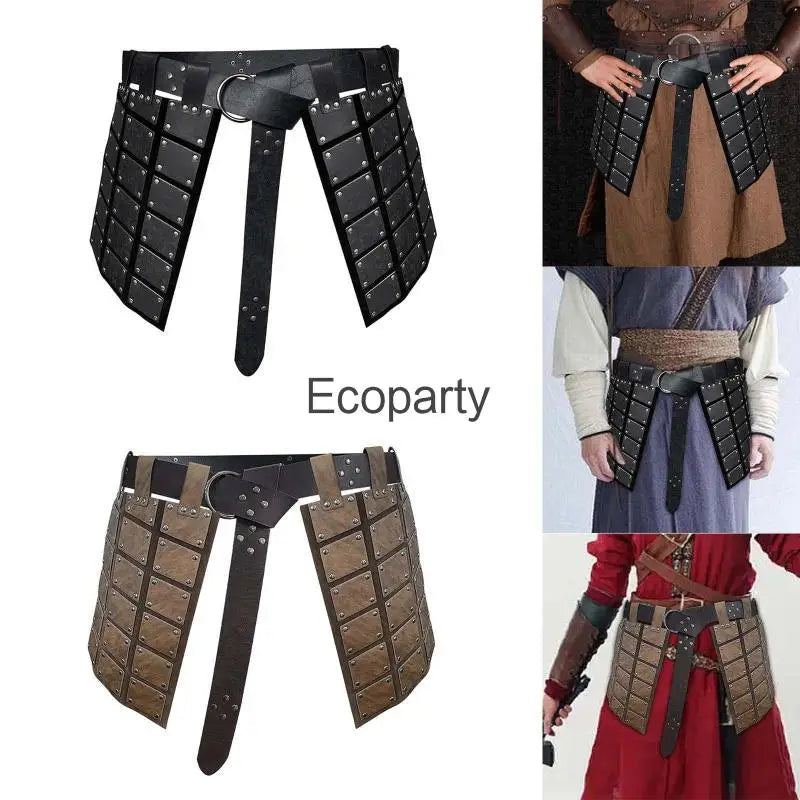 2023 Mens Medieval Pu Leather Thigh Armors Halloween Samurai Cosplay Costume Retro Knight Skirt Armor With Belt Larp Costumes