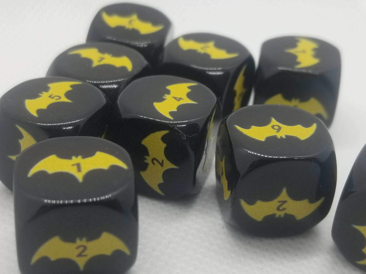 Yellow Bat Black Dice 6 Sided 16mm (Custom Printed) - 