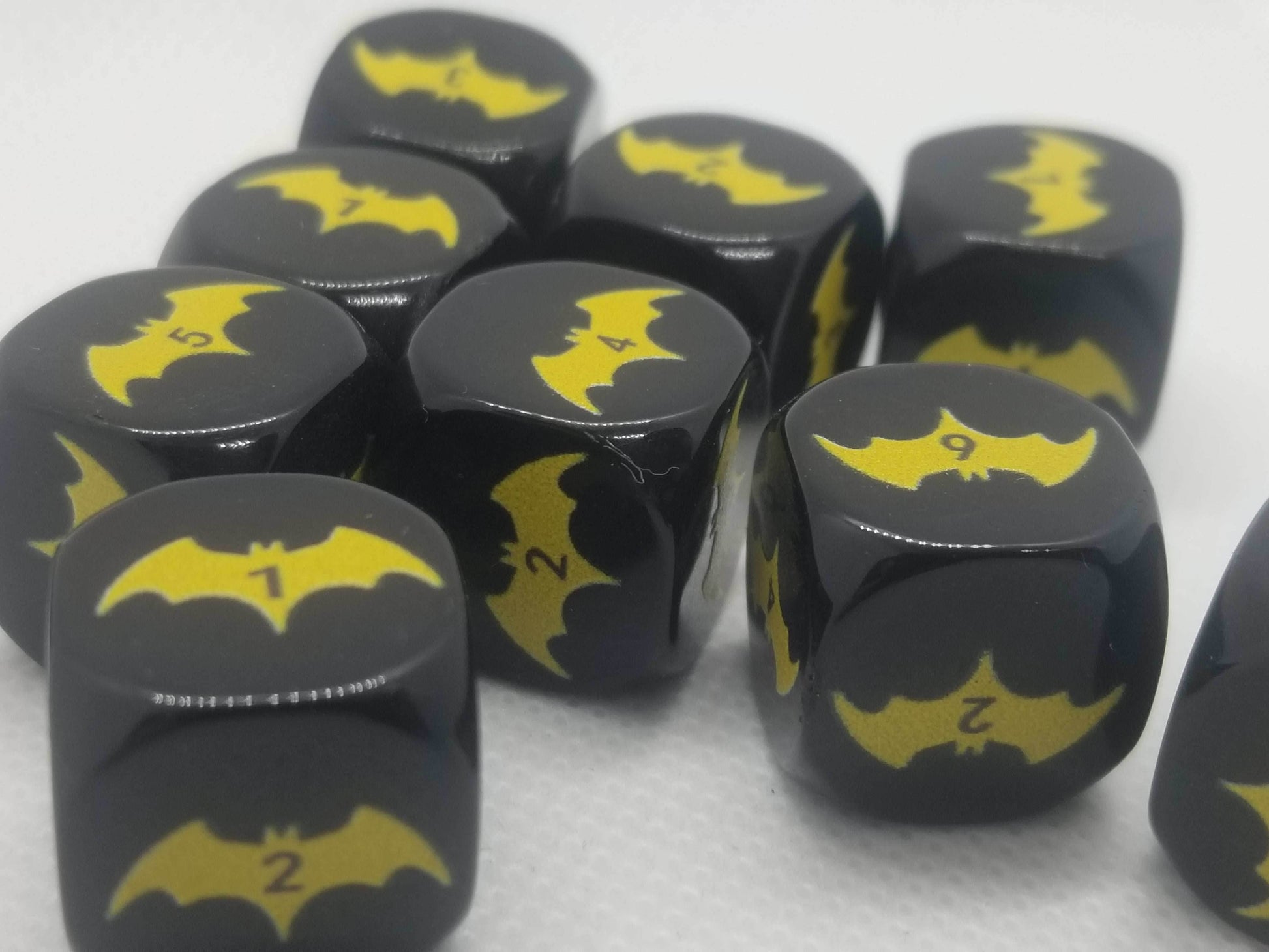 Yellow Bat Black Dice 6 Sided 16mm (Custom Printed) - 