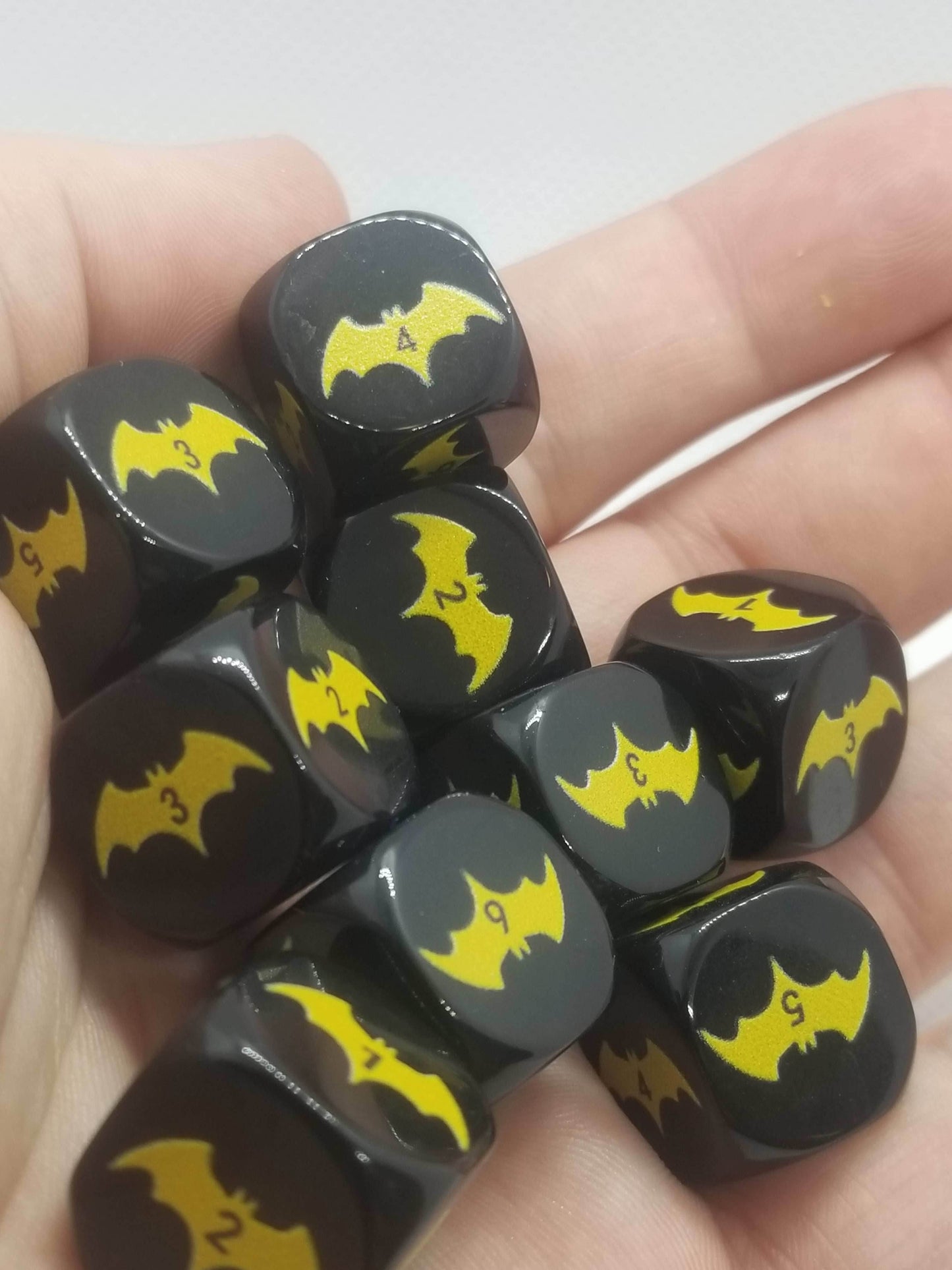 Yellow Bat Black Dice 6 Sided 16mm (Custom Printed) - 