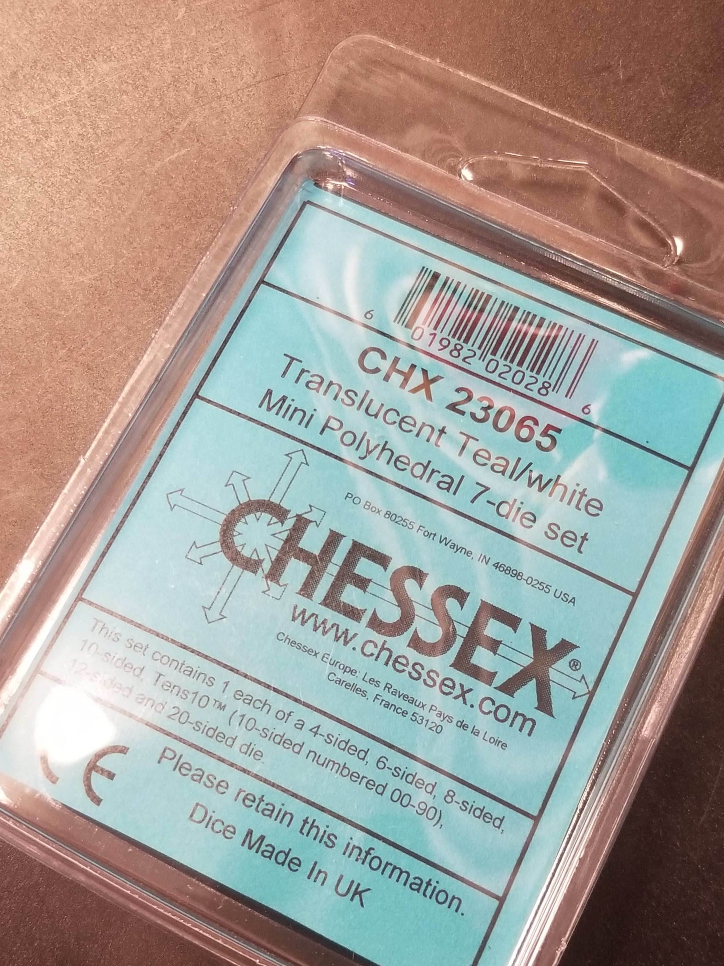 Chessex Translucent Teal w/ White Mini Polyhedral 7-die Set CHX 23065 OOP - 