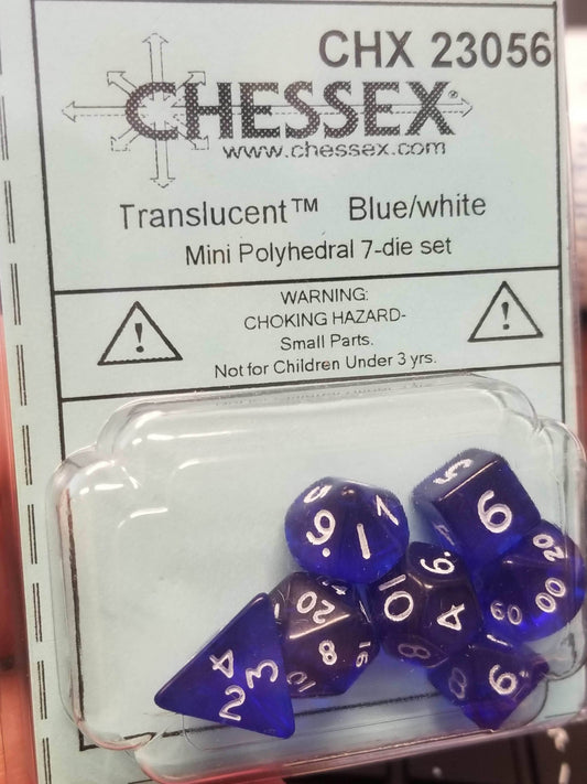Chessex Translucent Blue w/ White Mini Polyhedral 7-die Set CHX 23056 OOP - 
