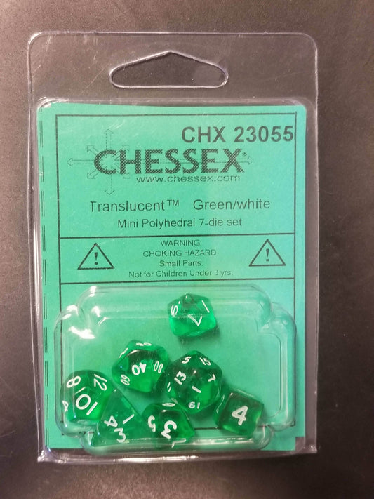 Chessex Translucent Green w/ White Mini Polyhedral 7-die Set CHX 23055 OOP - 