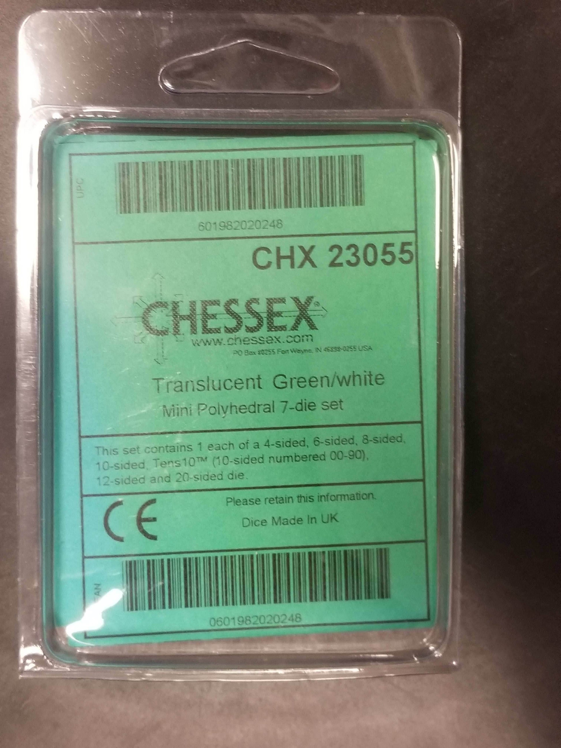 Chessex Translucent Green w/ White Mini Polyhedral 7-die Set CHX 23055 OOP - 