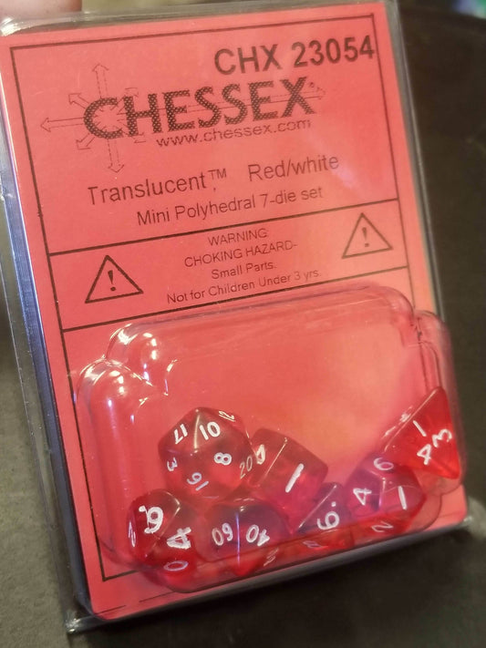 Chessex Translucent Red w/ White Mini Polyhedral 7-die Set CHX 23054 OOP - 