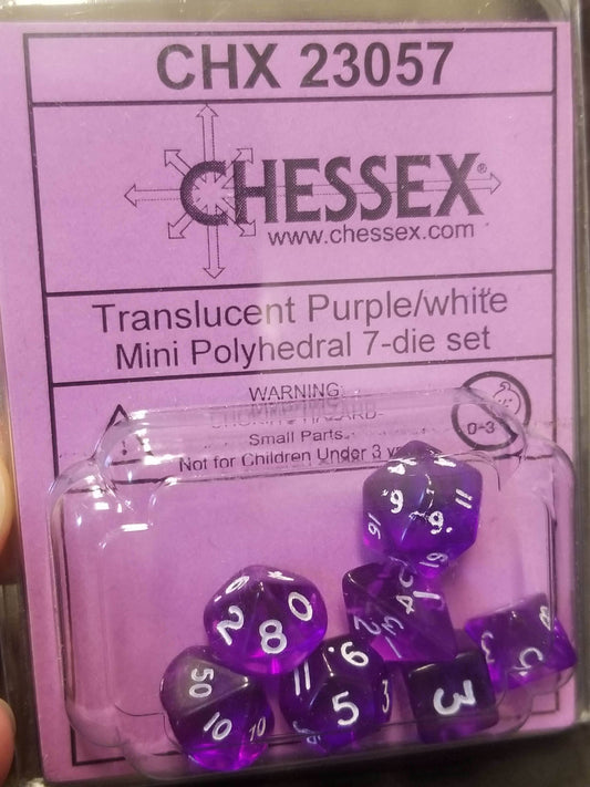 Chessex Translucent Purple w/ White Mini Polyhedral 7-die Set CHX 23057 OOP - 