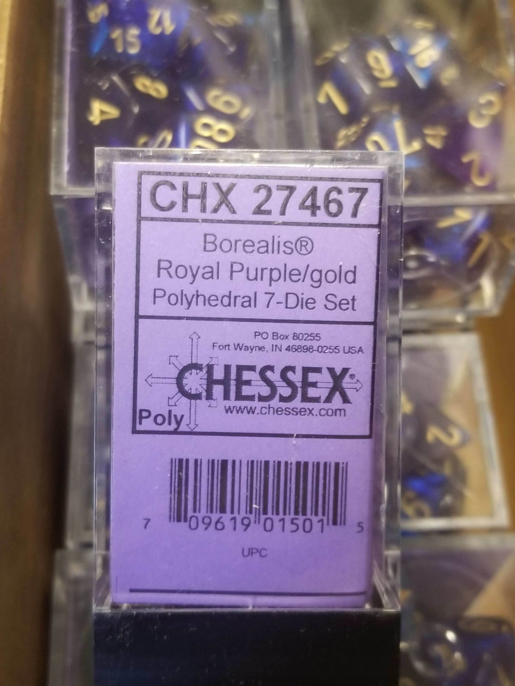 CHX 27467 7-Die Borealis Royal Purple w/ Gold Numbers Set 7-Dice Chessex - 