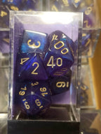 CHX 27467 7-Die Borealis Royal Purple w/ Gold Numbers Set 7-Dice Chessex - 
