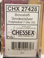 CHX 27428 7-Die Borealis Smoke w/ Silver Numbers Set 7-Dice Chessex - 