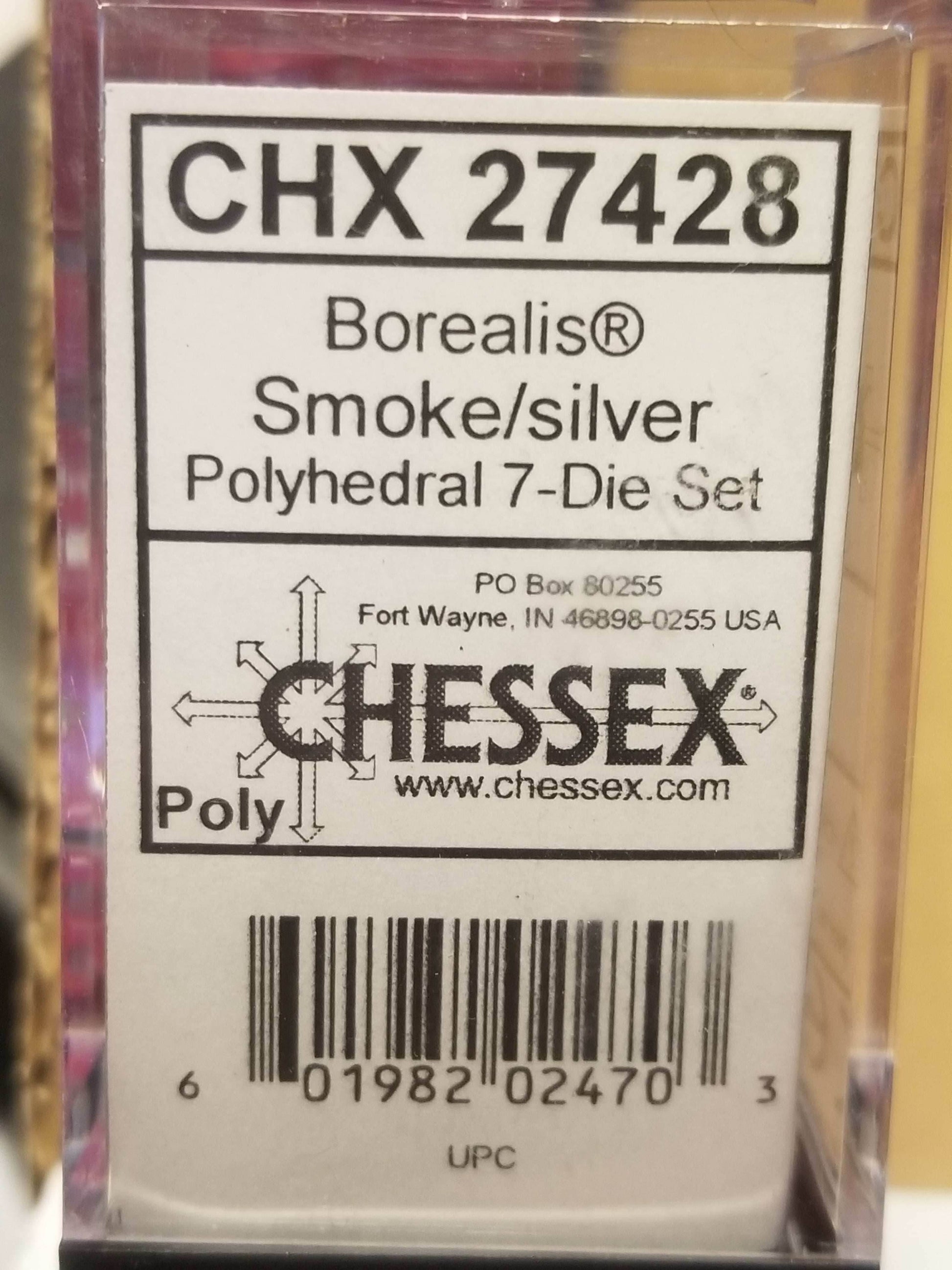 CHX 27428 7-Die Borealis Smoke w/ Silver Numbers Set 7-Dice Chessex - 