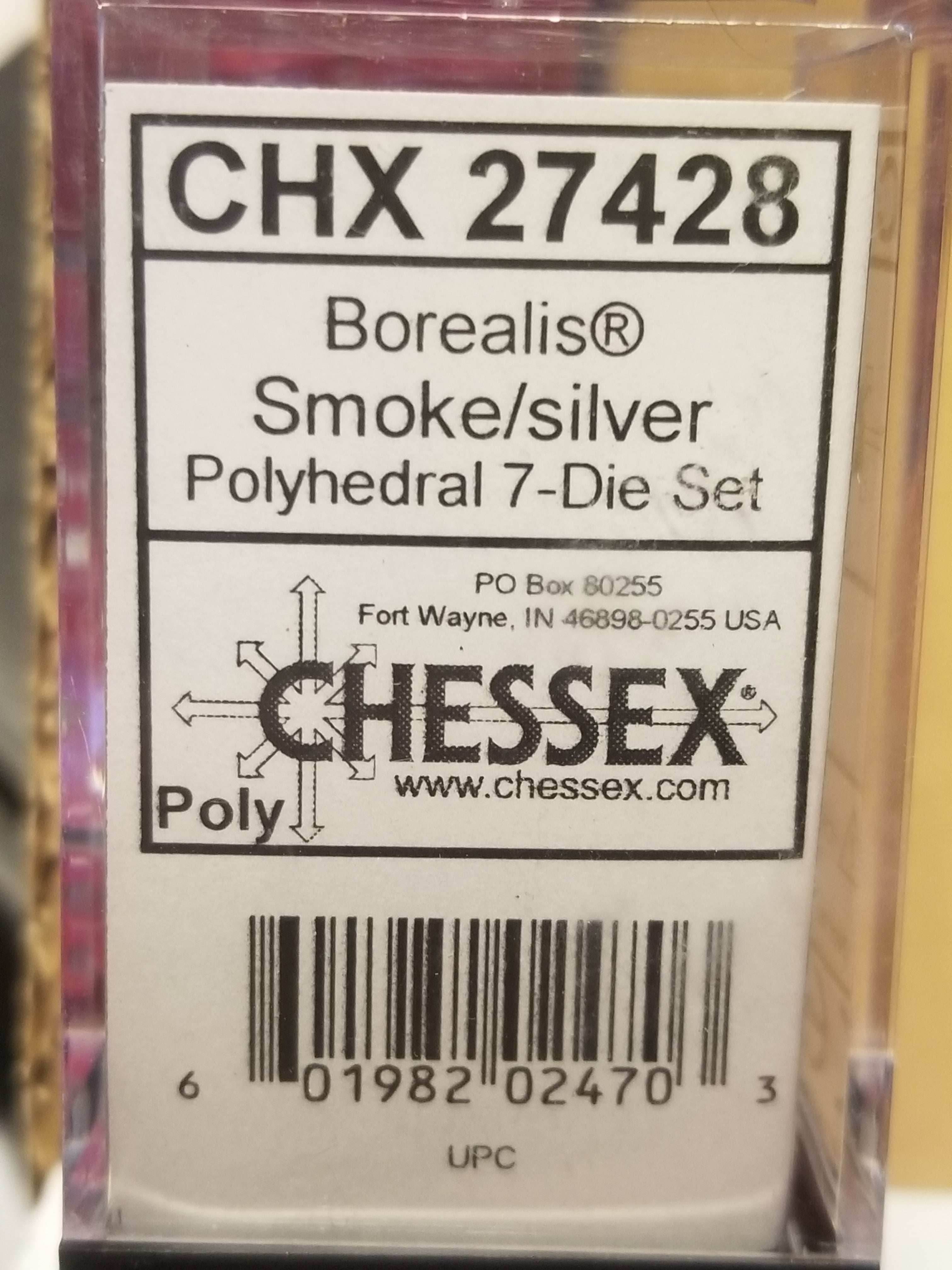CHX 27428 7-Die Borealis Smoke w/ Silver Numbers Set 7-Dice Chessex - 