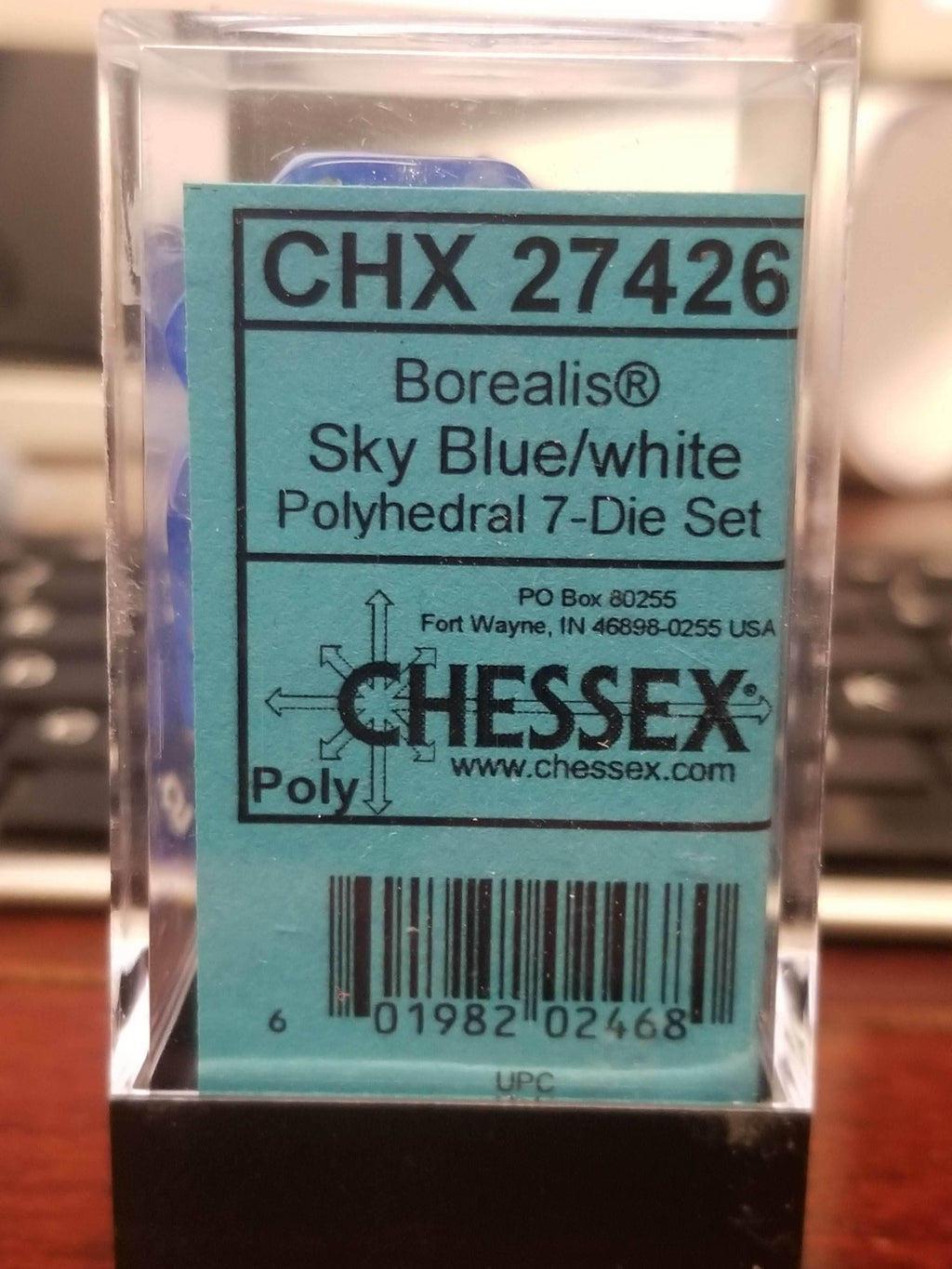 CHX 27426 7-Dice Set Sky Blue w/ White Numbers Dice Set Chessex - 