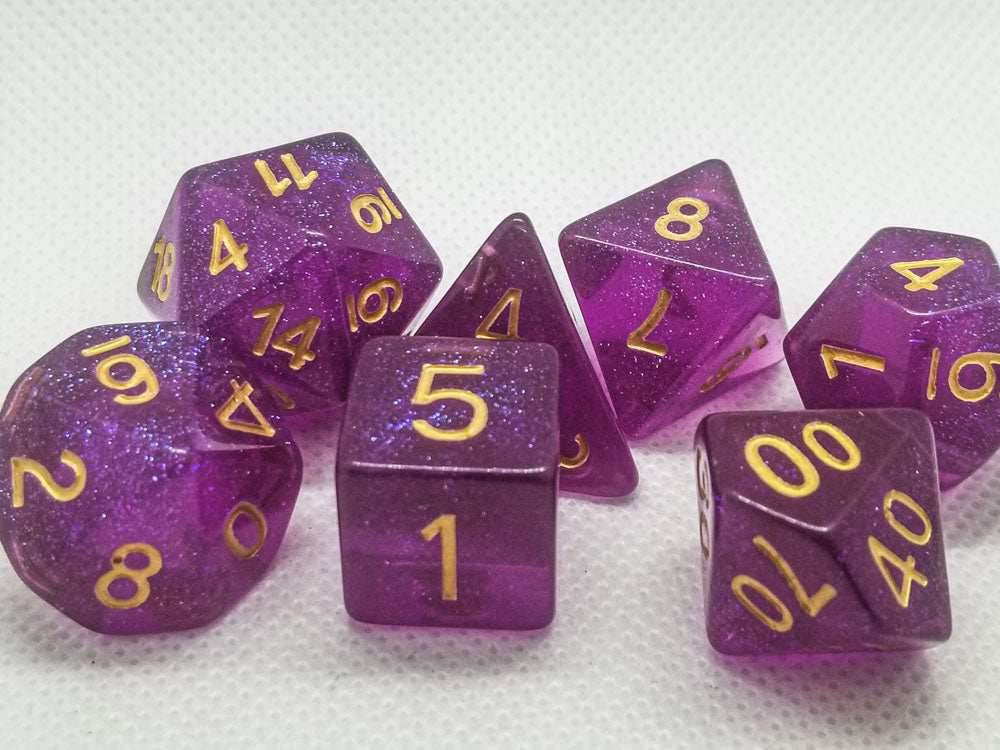 Time Walker | Purple w/Gold Glitter 7-Dice Set RPG Dice Set - 