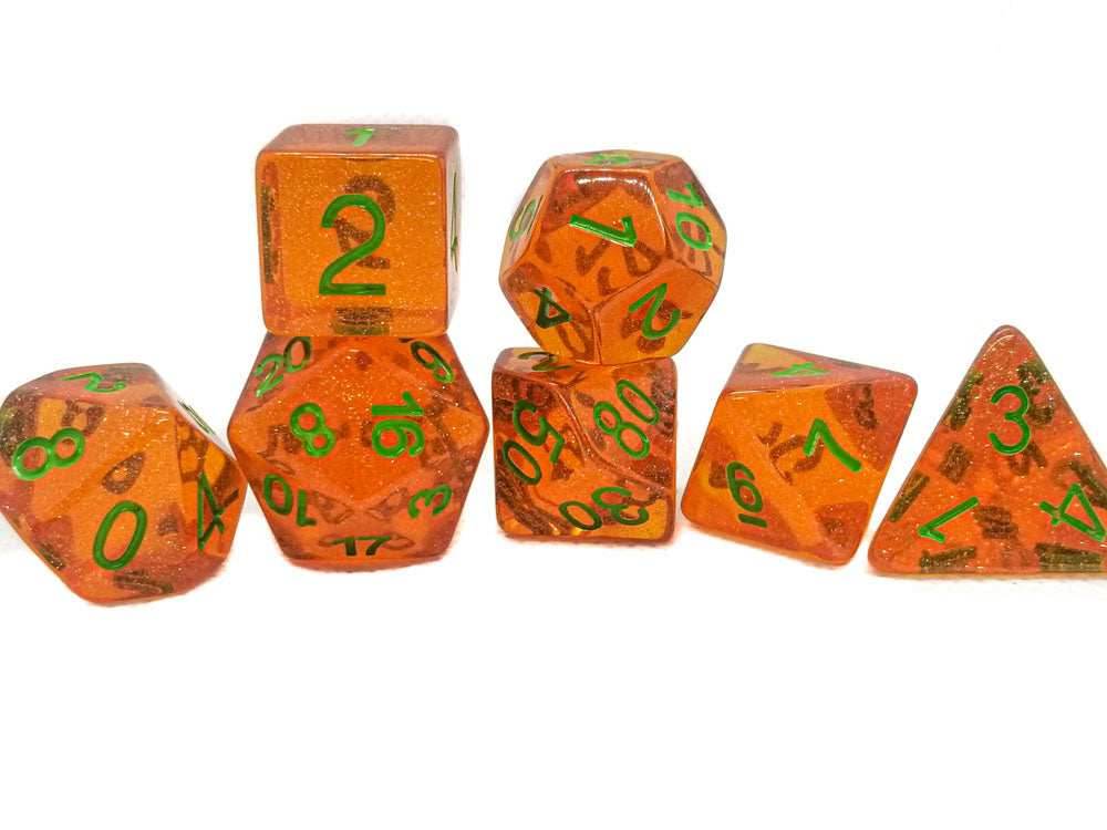Time Walker | Orange w/Green Glitter 7-Dice Set RPG Dice Set - 