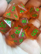 Time Walker | Orange w/Green Glitter 7-Dice Set RPG Dice Set - 