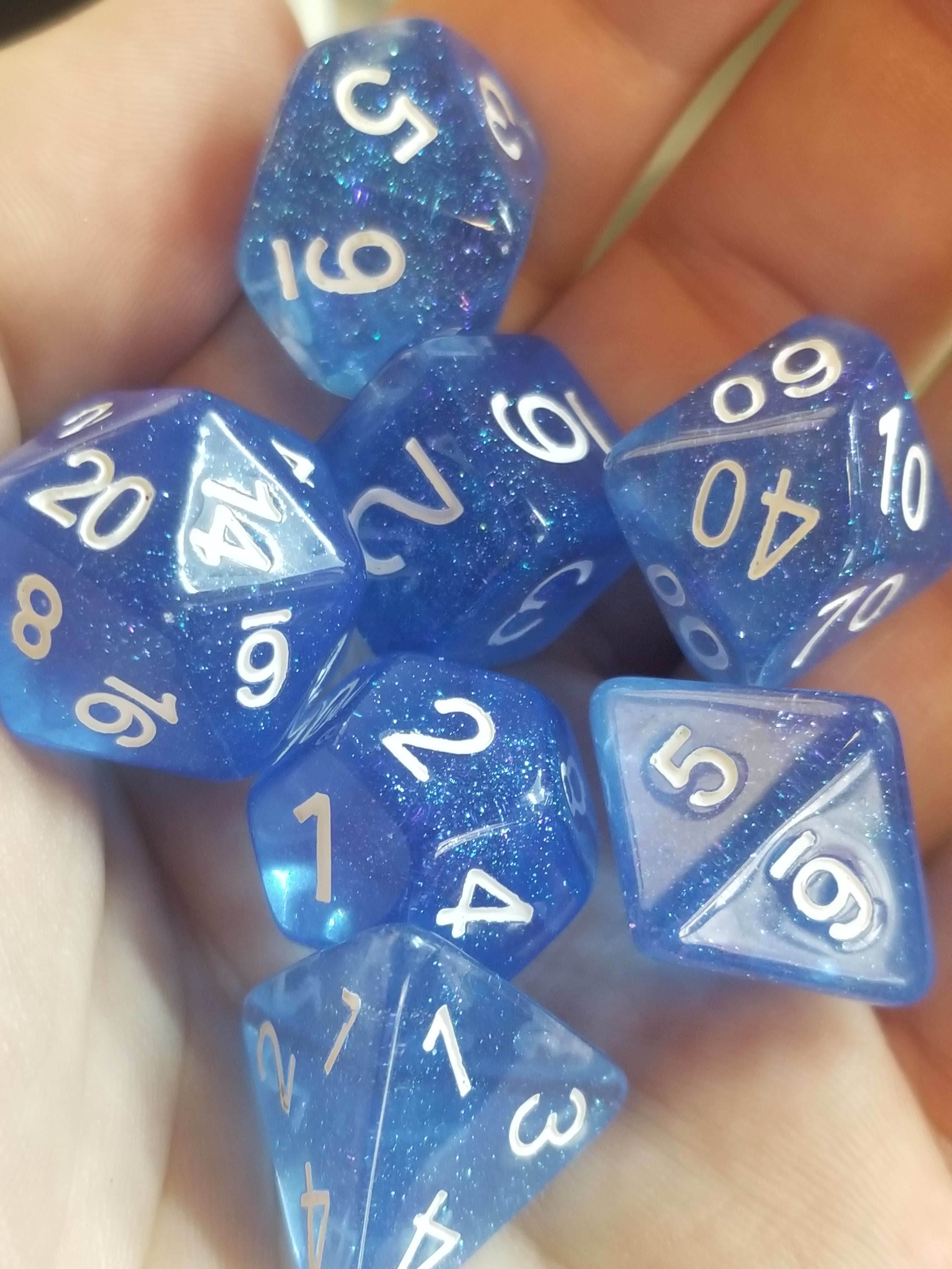 Time Walker | Blue w/White Glitter 7-Dice Set RPG Dice Set - 