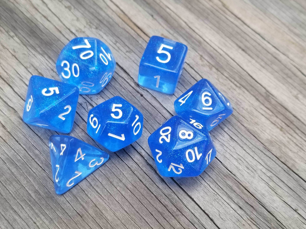 Time Walker | Blue w/White Glitter 7-Dice Set RPG Dice Set - 