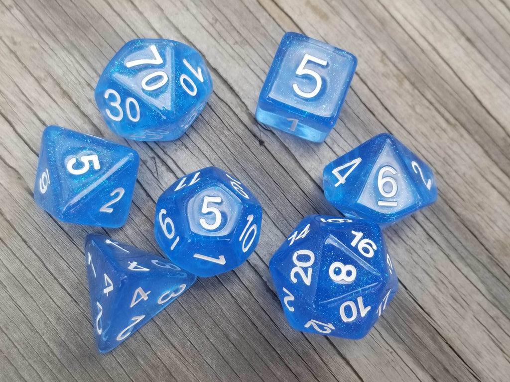 Time Walker | Blue w/White Glitter 7-Dice Set RPG Dice Set - 