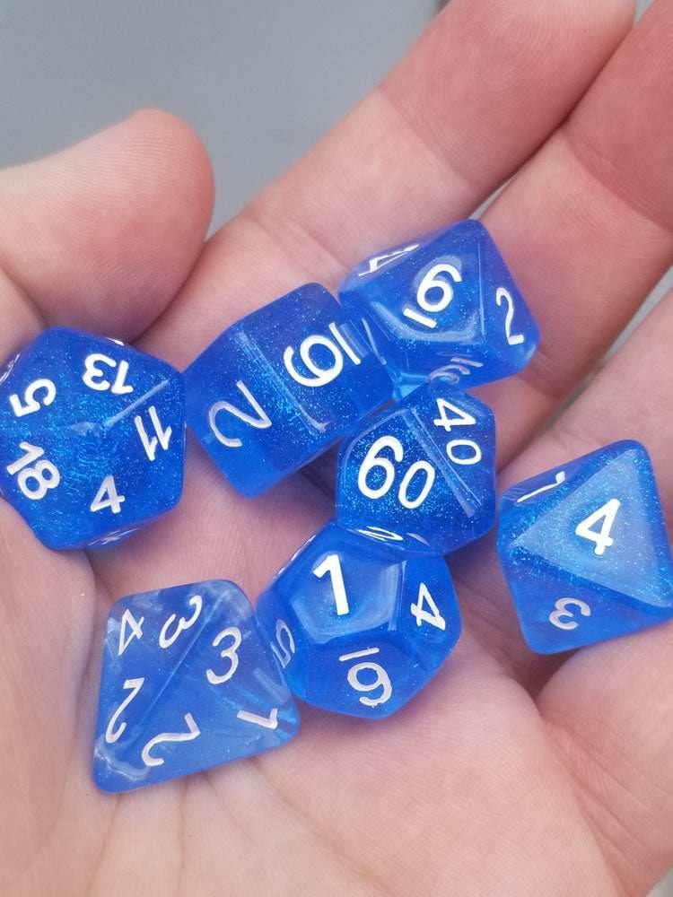 Time Walker | Blue w/White Glitter 7-Dice Set RPG Dice Set - 