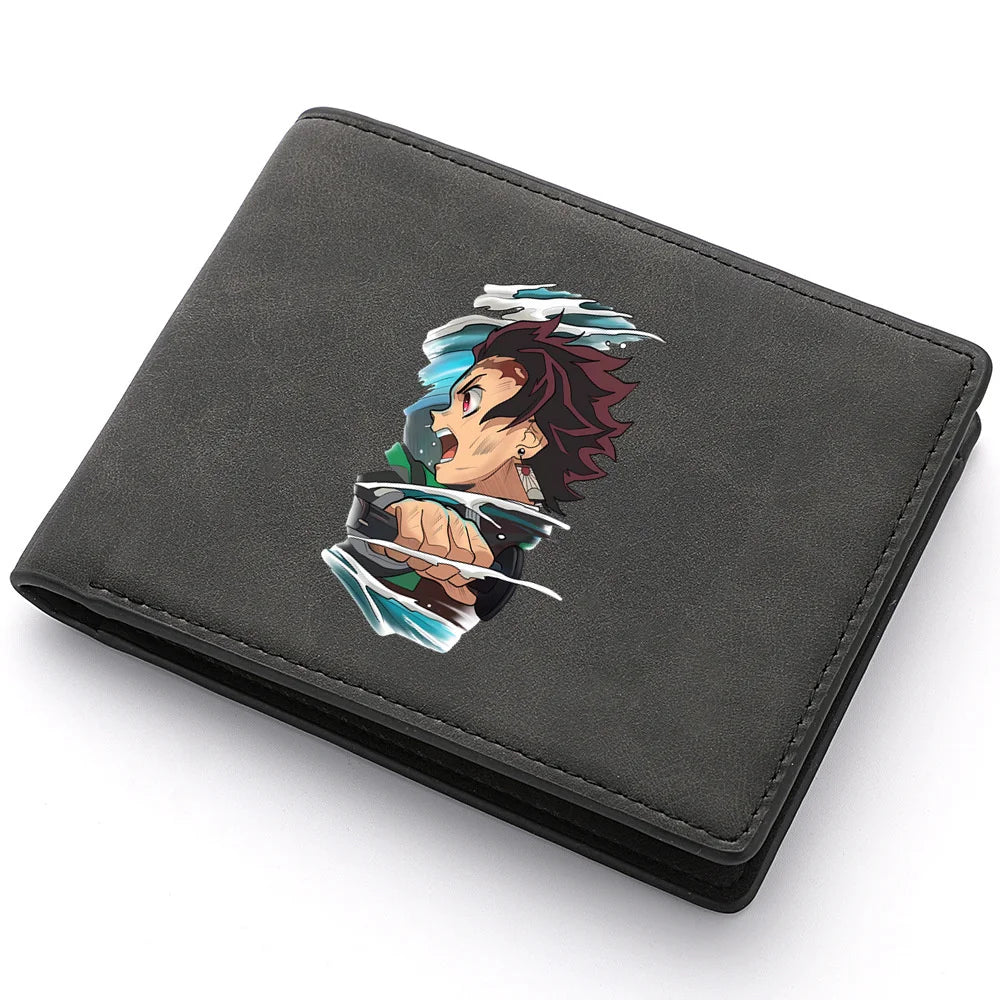 2024 Demon Slayer  Anime  Men Leather Wallets New Popular Soft PU Small Money Purses Design Men Cool Wallet With Coin Bag Gifts