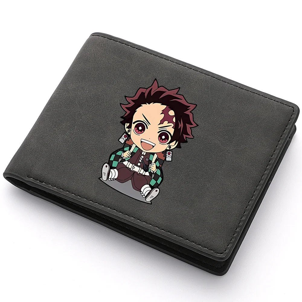 2024 Demon Slayer  Anime  Men Leather Wallets New Popular Soft PU Small Money Purses Design Men Cool Wallet With Coin Bag Gifts