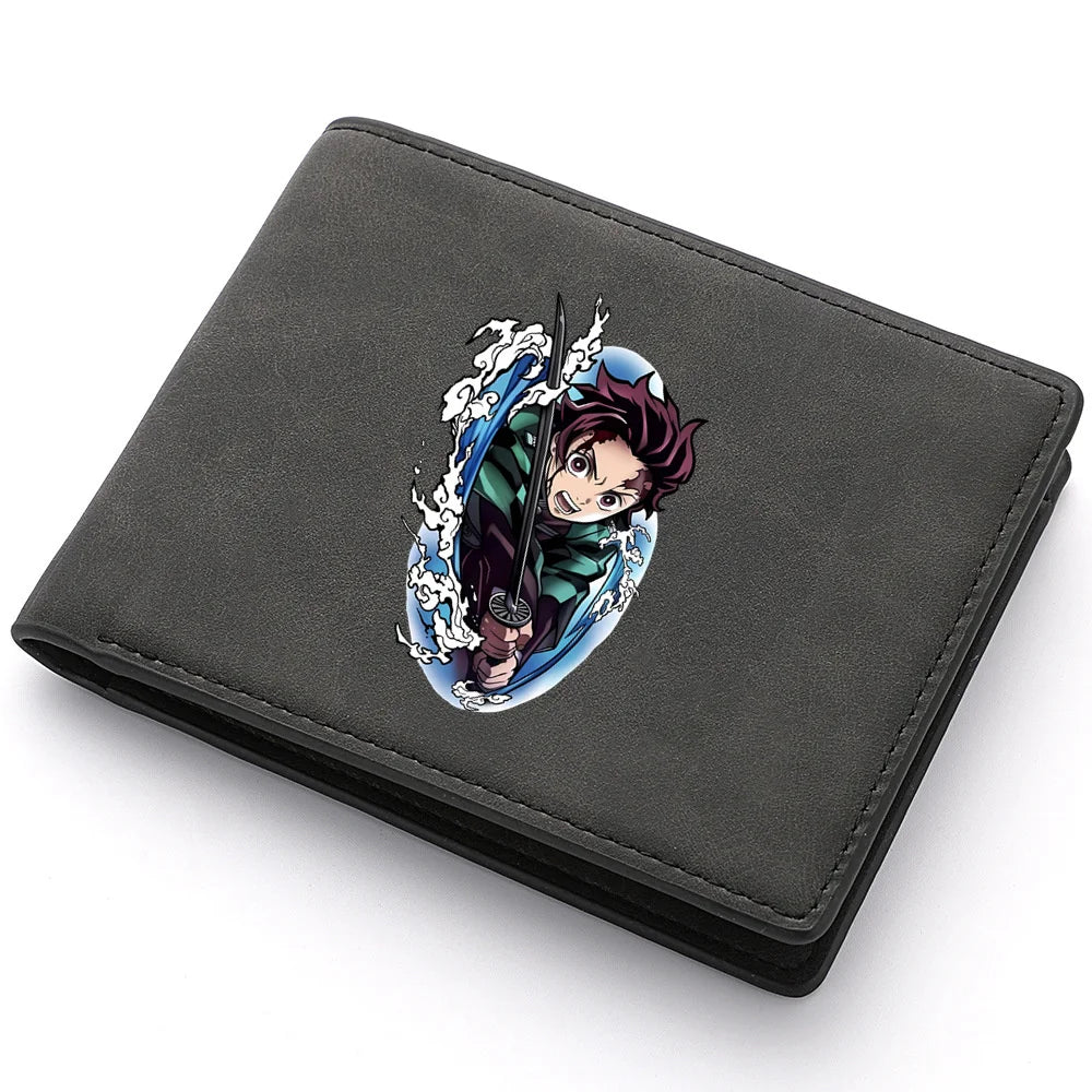 2024 Demon Slayer  Anime  Men Leather Wallets New Popular Soft PU Small Money Purses Design Men Cool Wallet With Coin Bag Gifts