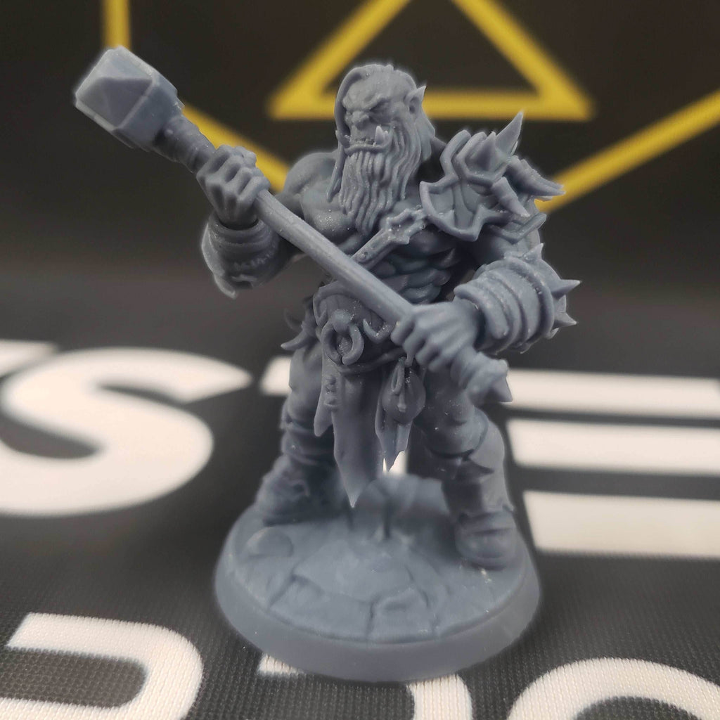 Blackcrag Mountain Orc - Sculpt Option F (Male Orc Barbarian) - With Hair / Hammer & Shield