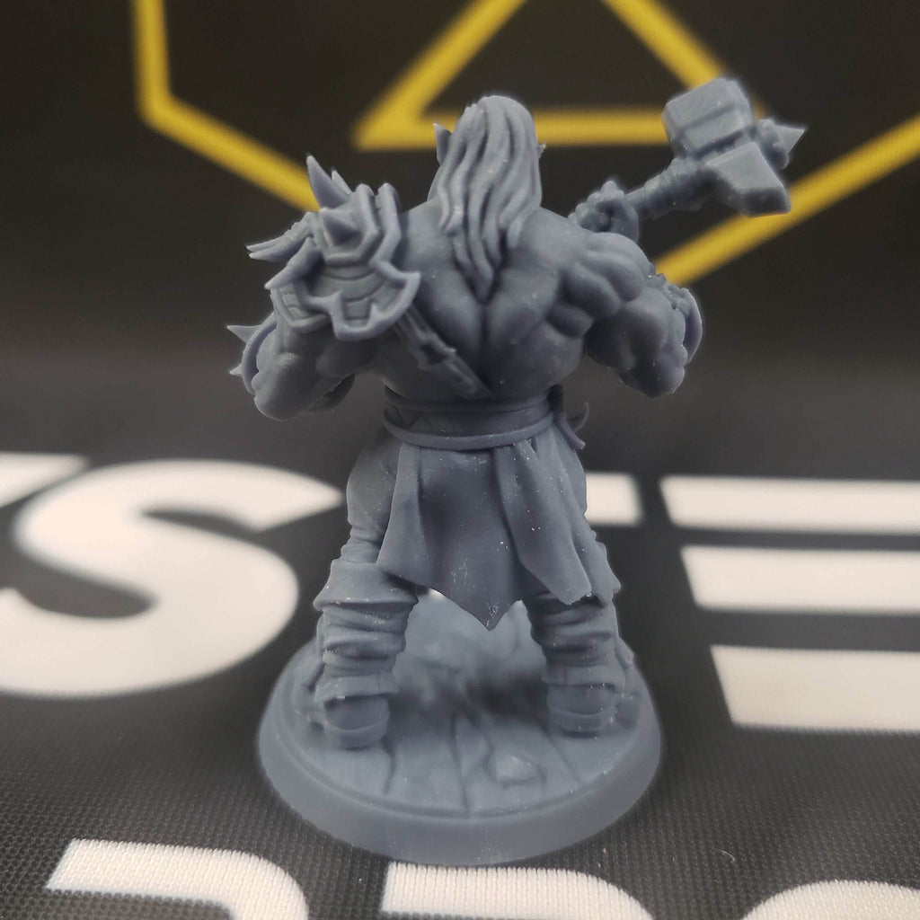 Blackcrag Mountain Orc - Sculpt Option F (Male Orc Barbarian) - With Hair / Hammer & Shield