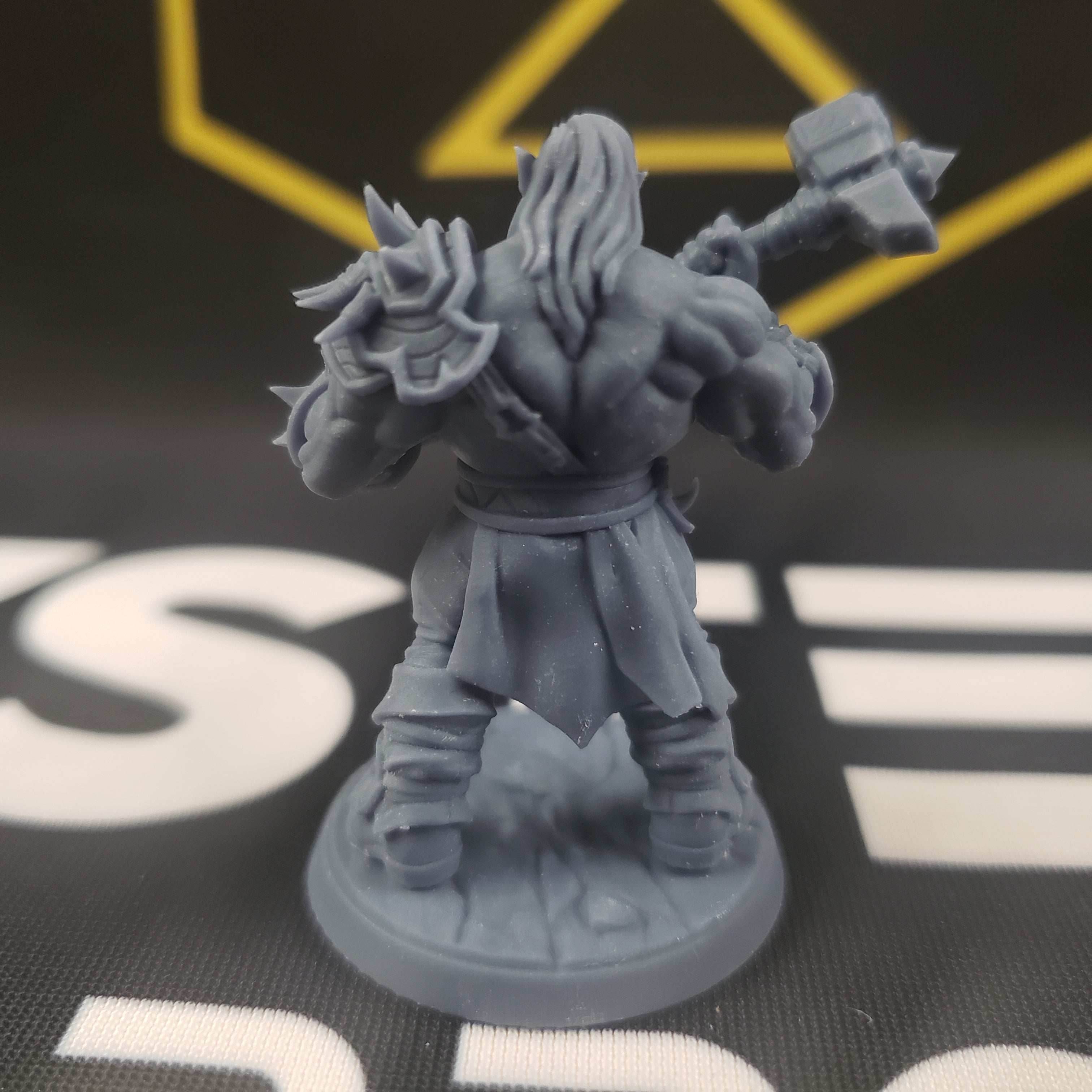 Blackcrag Mountain Orc - Sculpt Option F (Male Orc Barbarian) - With Hair / Hammer & Shield