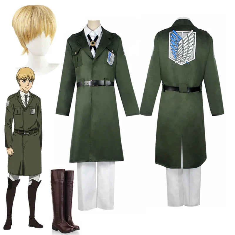 2025 New Attack on Titan Season 4 Cosplay Costume Wig Eren Jager Armin Arlert Green Jacket Uniform Halloween Outfits Shoes Bo AA