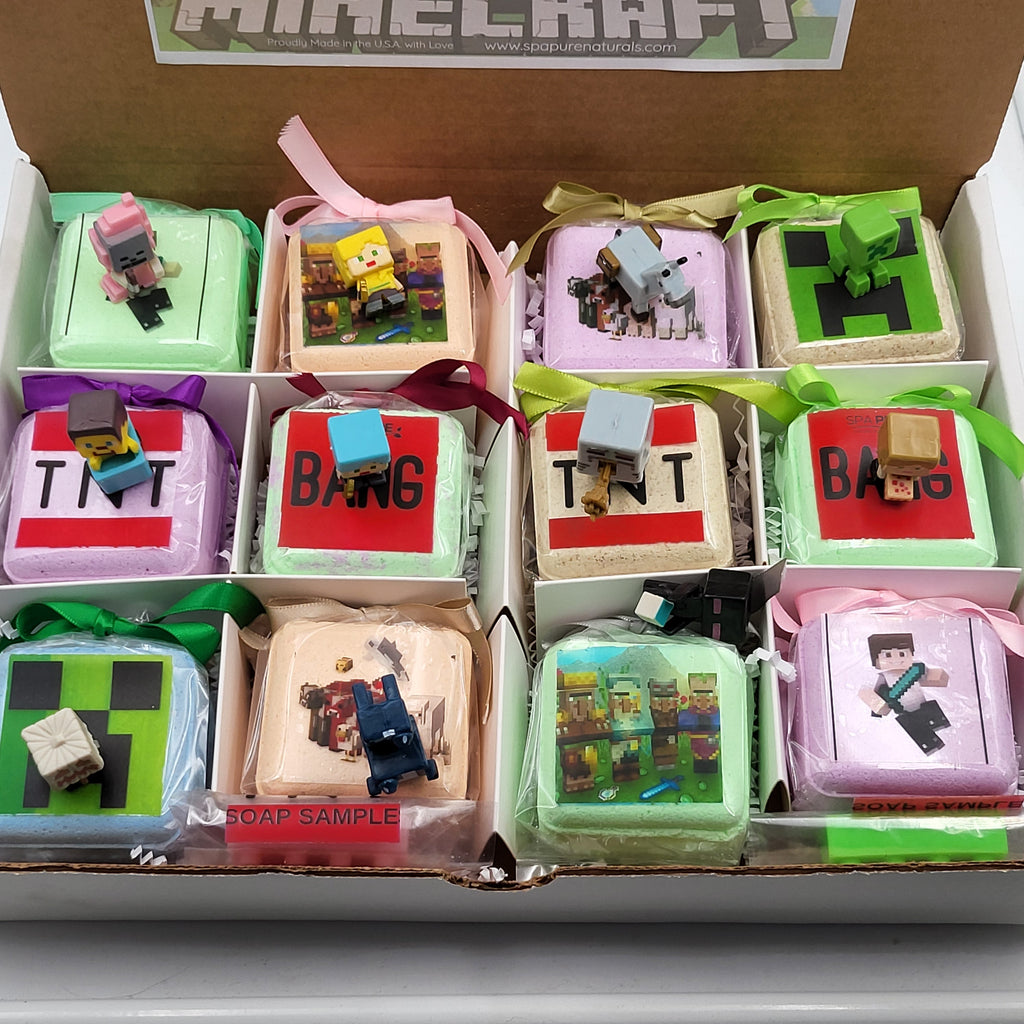 Bath Bombs for Kids with MineCrafter Toys Inside - BANG - BOOM - TNT - MADE in US, Natural Ingredients (12 Count) Pack of 1