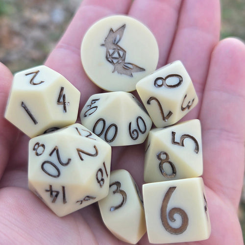 'Momento Mori' Faux Bone Tone Textured Handmade Resin Dice Set
