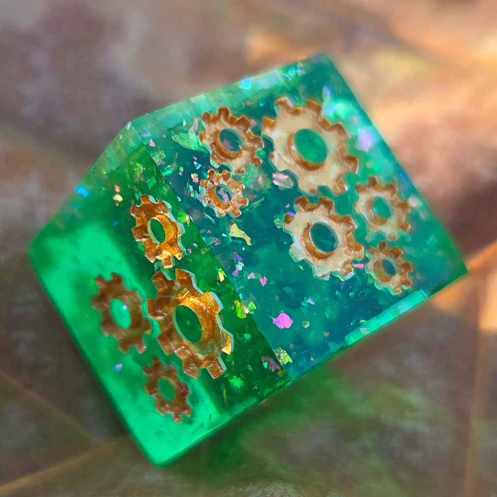 'Grinding Gears' Individual Oversized Handmade Resin Steampunk Gears TTRPG Polyhedral 20mm Gaming Dice