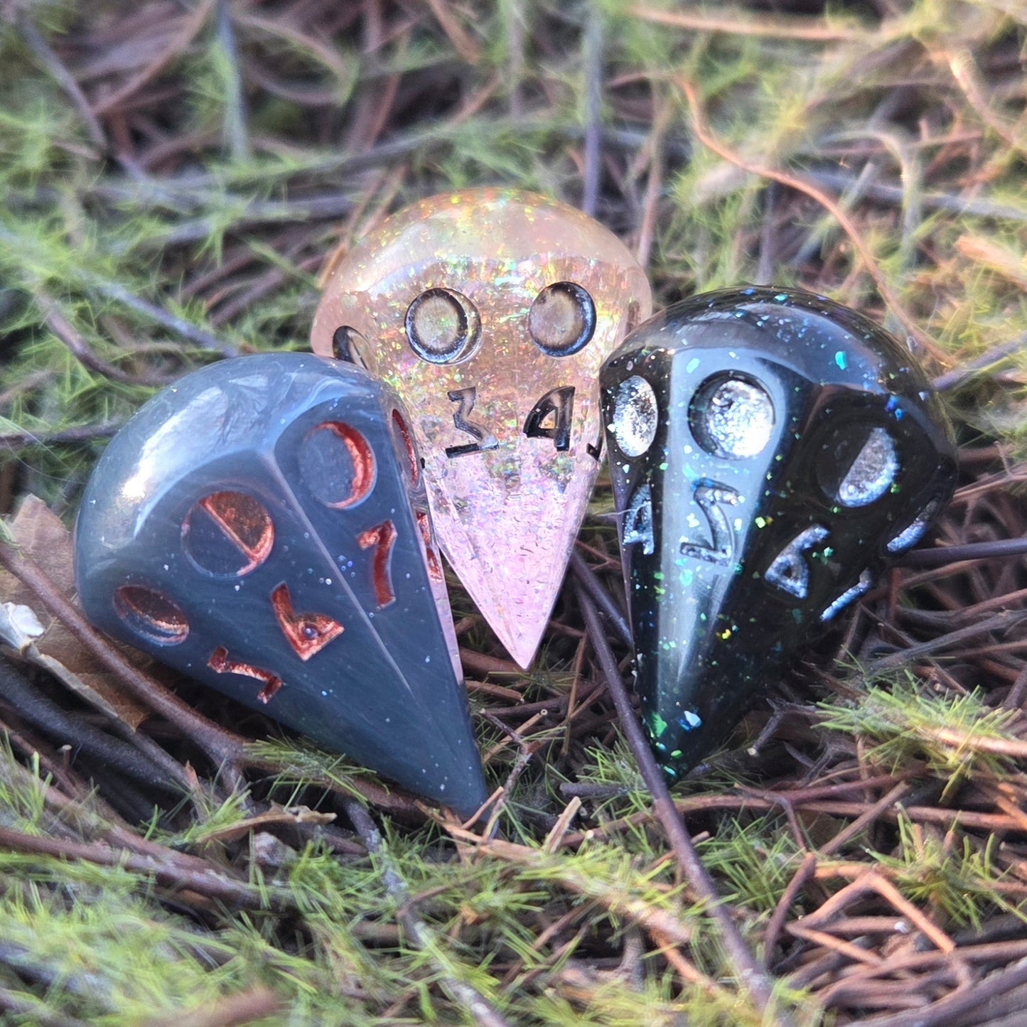 'It's Just a Phase' Moon Phase D8 Alternative Shaped Orb TTRPG Handmade Resin Polyhedral Gaming Dice