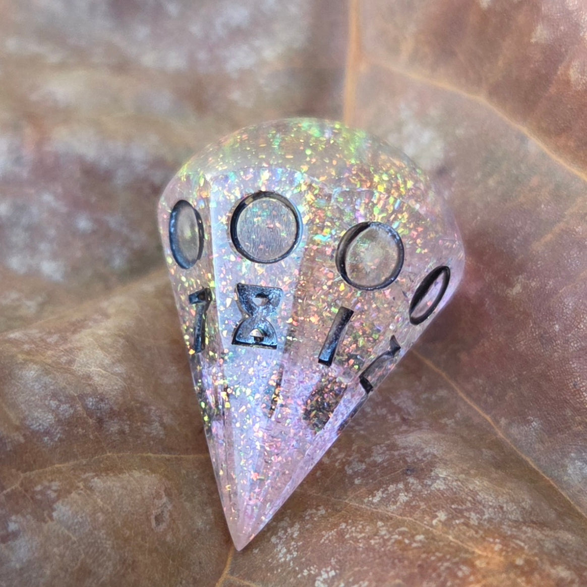 'It's Just a Phase' Moon Phase D8 Alternative Shaped Orb TTRPG Handmade Resin Polyhedral Gaming Dice