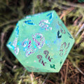 'Spring Fling' OOAK Handmade Resin Rainbow Mylar 30mm D20 Chonky Boi Polyhedral Gaming Dice TTRPG