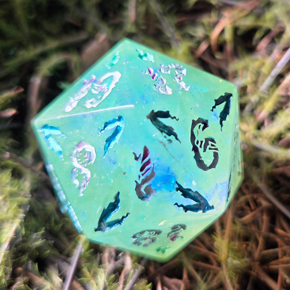 'Spring Fling' OOAK Handmade Resin Rainbow Mylar 30mm D20 Chonky Boi Polyhedral Gaming Dice TTRPG