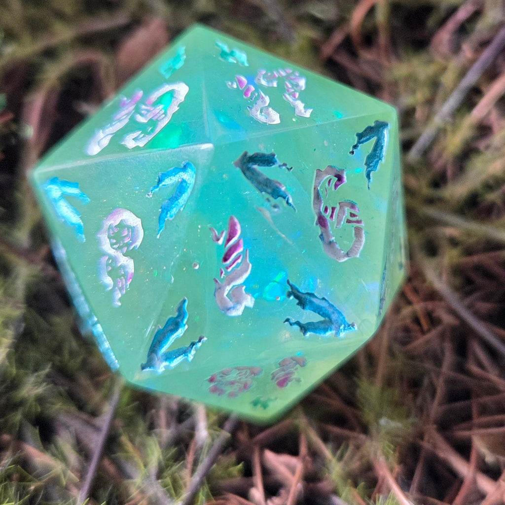 'Spring Fling' OOAK Handmade Resin Rainbow Mylar 30mm D20 Chonky Boi Polyhedral Gaming Dice TTRPG