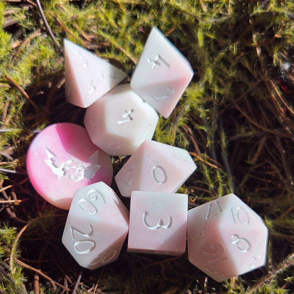 'Frosted Pastels' Rainbow Pastel Glow in the Dark Handmade Resin TTRPG Gaming Dice Set